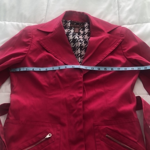 Bandolino Stretch rain trench coat in hot pink belt zipper pockets houndstooth - Picture 4 of 11